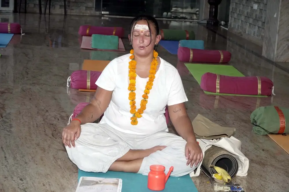 yoga retreat student chanting mantras yoga retreat student chanting mantras