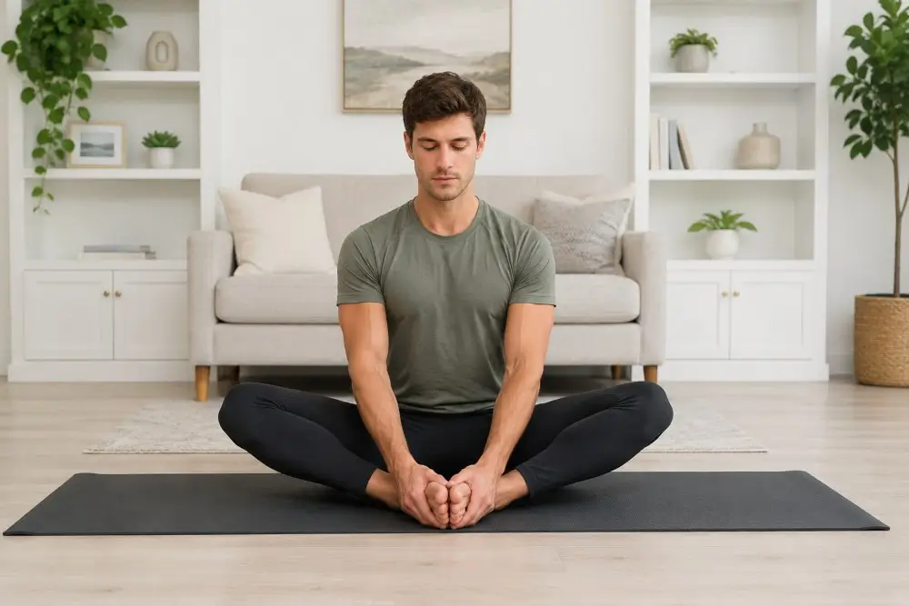 yoga student performing baddha konasana