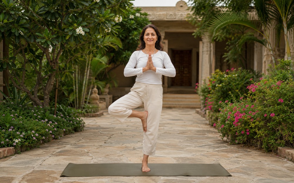 yoga practitioner performing tree pose yoga practitioner performing tree pose