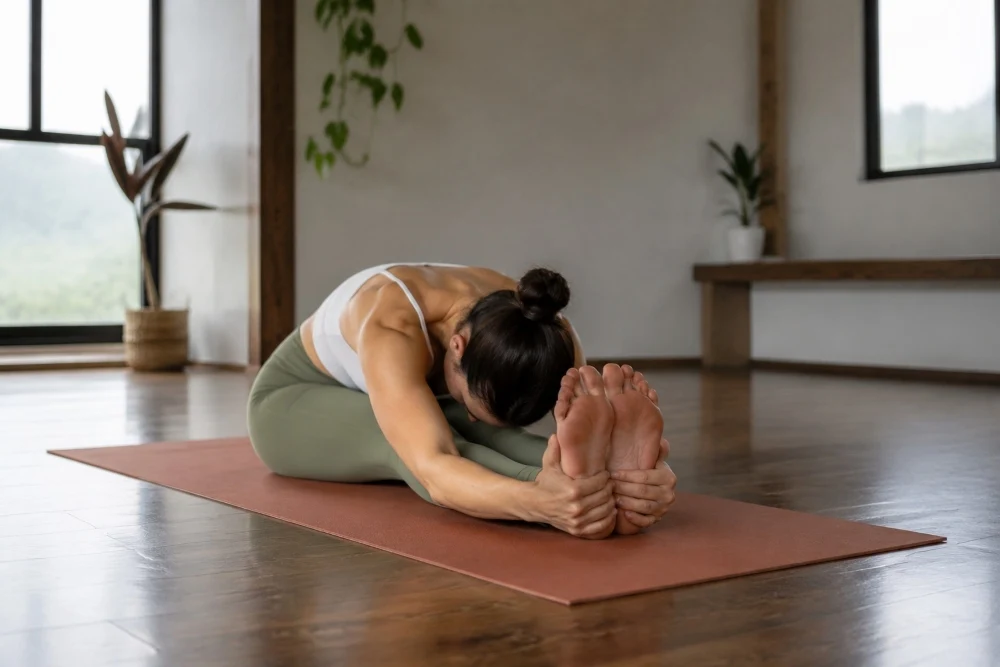 yoga teacher teaching paschimottanasana at mrityunjay yogpeeth yoga teacher teaching paschimottanasana at mrityunjay yogpeeth