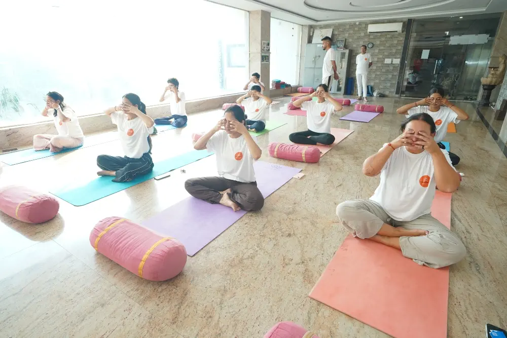 pranayama breathing practice in a yoga teacher training class pranayama breathing practice in a yoga teacher training class