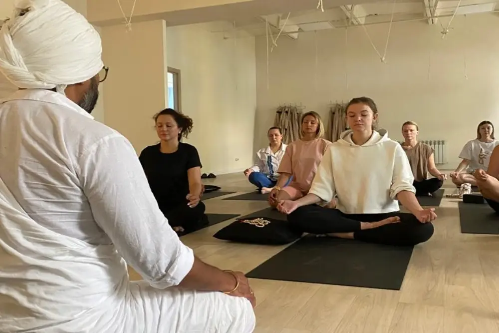 guided meditation and yoga practice in a traditional yoga class at mrityunjay yogpeeth guided meditation and yoga practice in a traditional yoga class at mrityunjay yogpeeth
