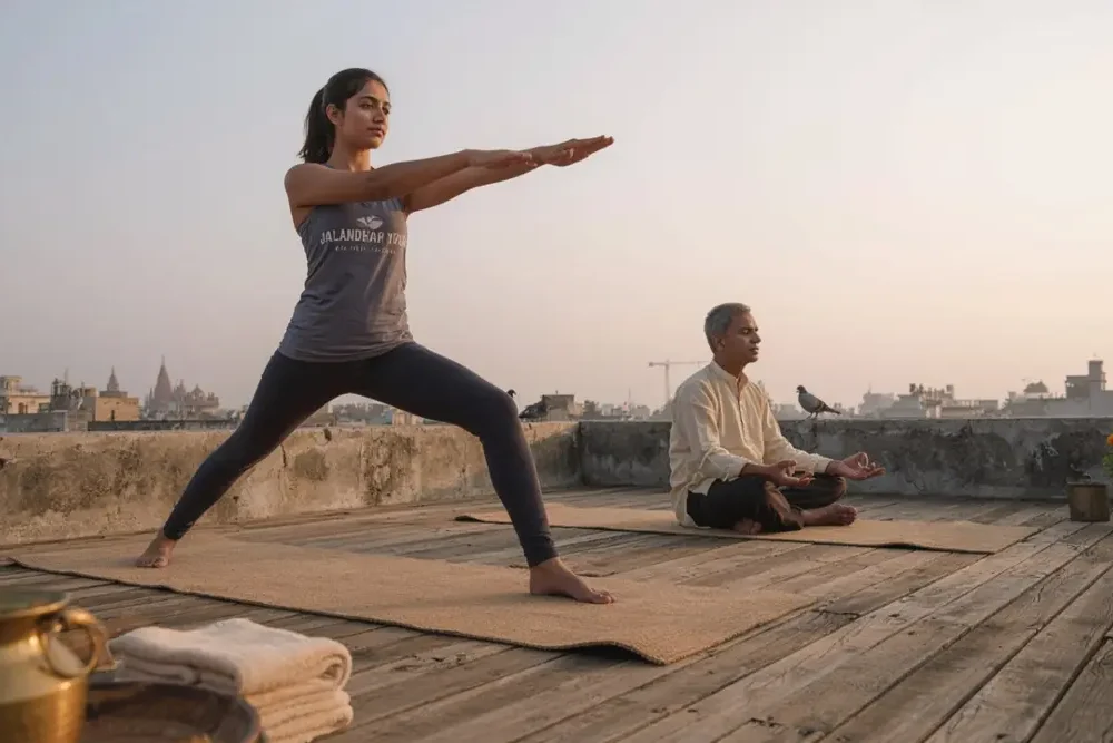 yoga students practising in rishikesh
