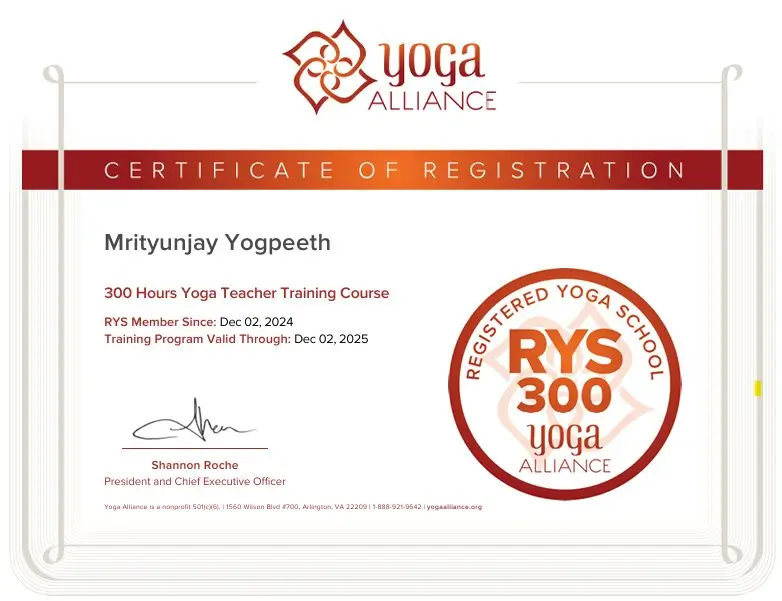 300 Hour Yoga Alliance Certificate