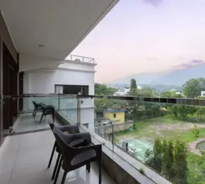 Balcony view from yoga teacher training accommodation in Rishikesh