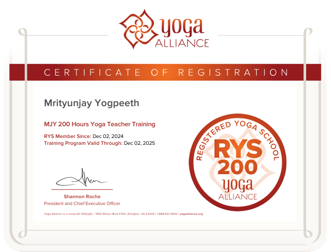 200 Hour Yoga Alliance Certificate