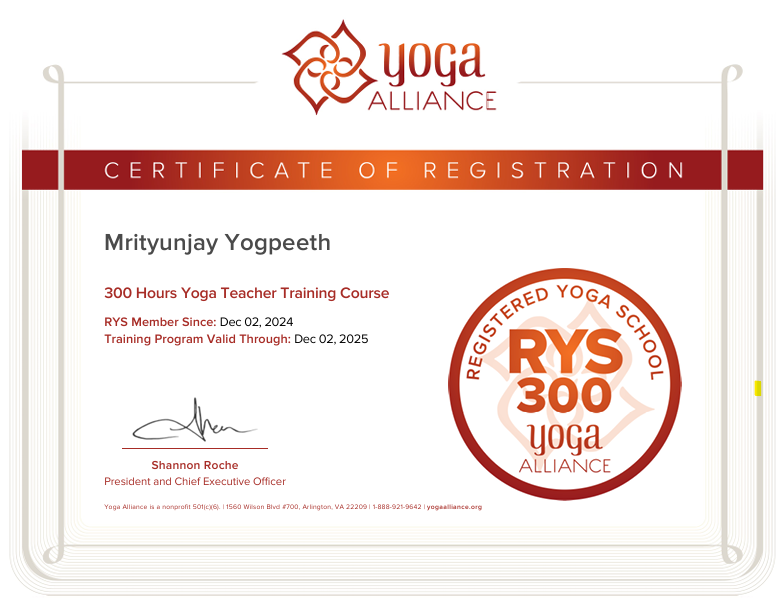 300 Hour Yoga Alliance Certificate