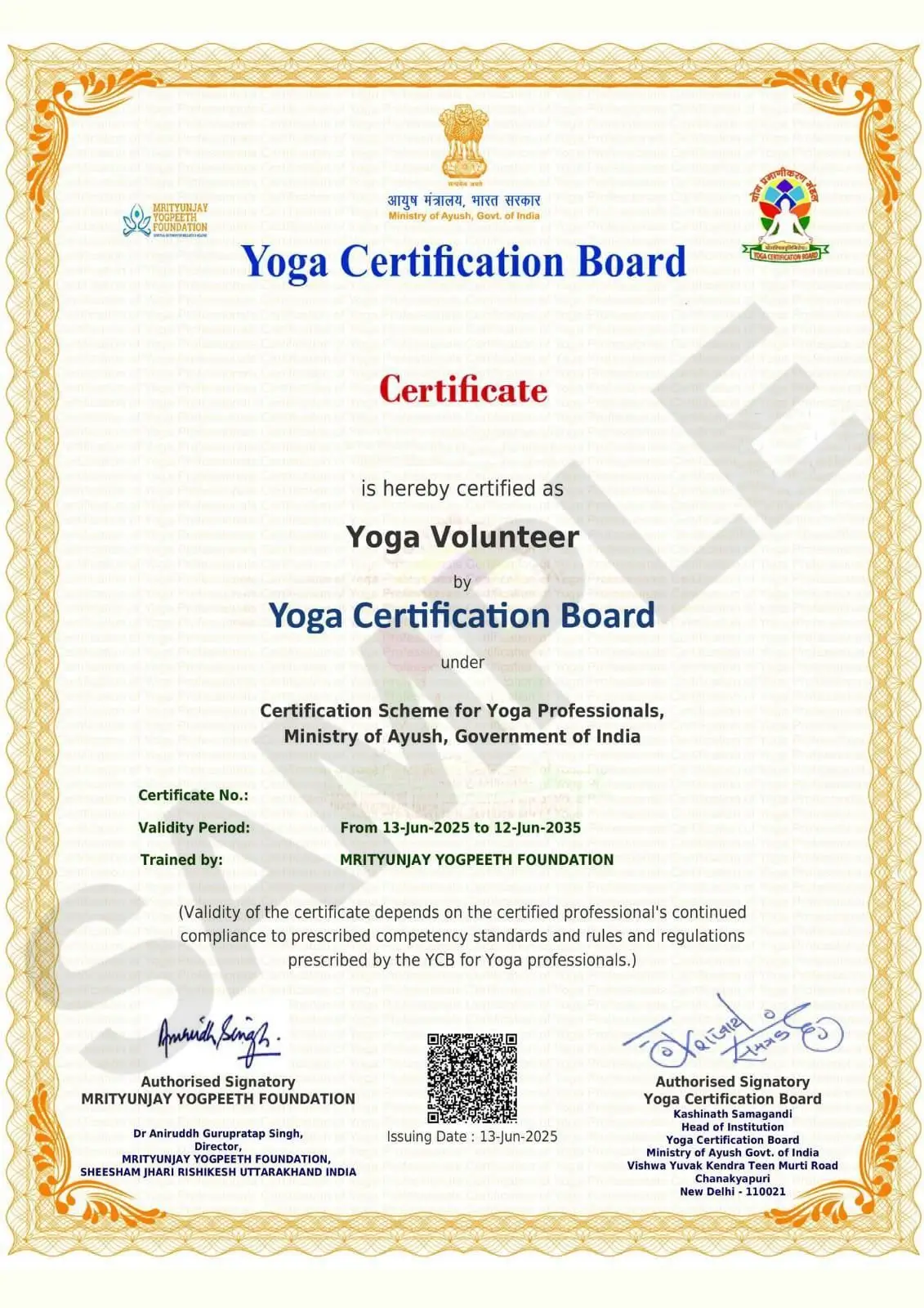 yv yoga volunteer ayush certificate